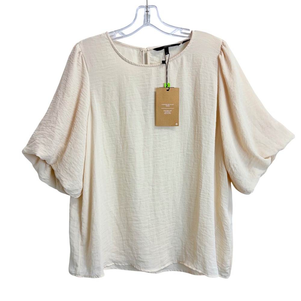 NEW Vero Moda Women's XL Puff Sleeve Lightweight Top Birch Cream